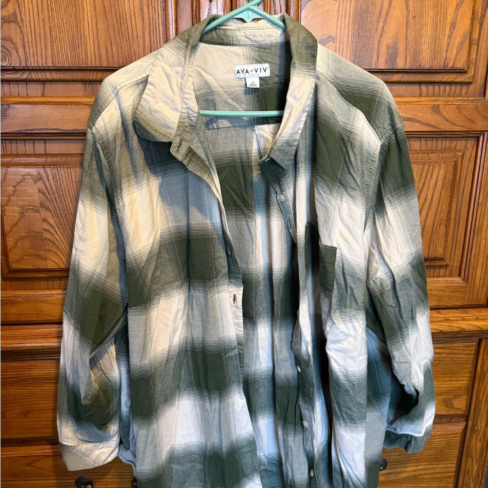 Ava & Viv Olive and Cream Plaid Shirt
